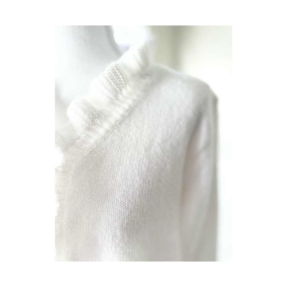 White Ruffle V-Neck Button Sweater - Picture 3 of 6